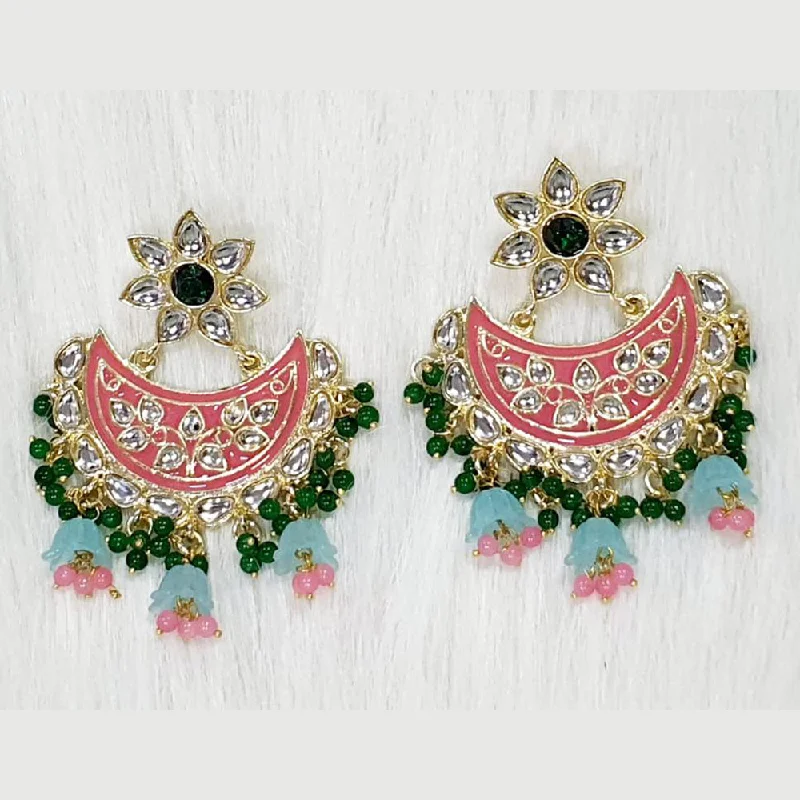 Personalized Earrings for Gifts-Midas Touch Gold Plated Kundan Stone And Meenakari Dangler Earrings