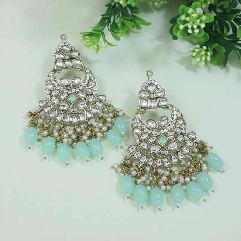 Stylish Hoop Earrings for Women-Etnico Gold Plated Traditional Meenakari Kundans & Pearls Chandbali Earrings For Women (E3158Min)