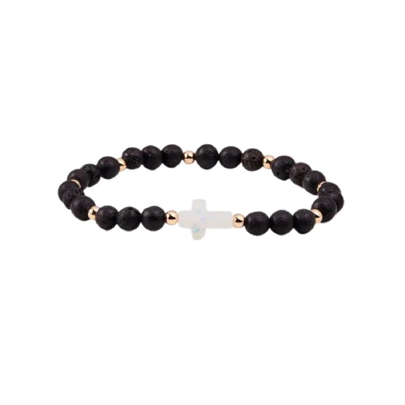 Custom Link Bracelets-Holy Water Men's Lava Rock Bracelet In Gold