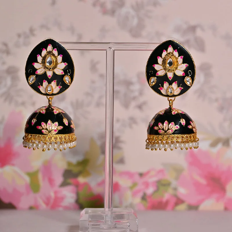 White Pearl Earrings-Shagna Gold Plated Kundan Stone And Meenakari Jhumki Earrings