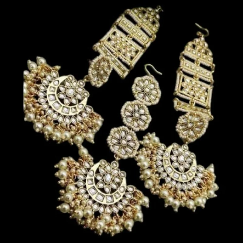 Artisanal Earrings for Sale-SNERA Gold Plated Kundan Stone And Beads Dangler Earrings With Maangtikka