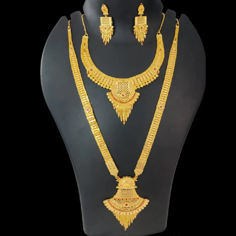 Bold Statement Chain Necklaces-Pari Art Jewellery Forming Gold Double Necklace Set