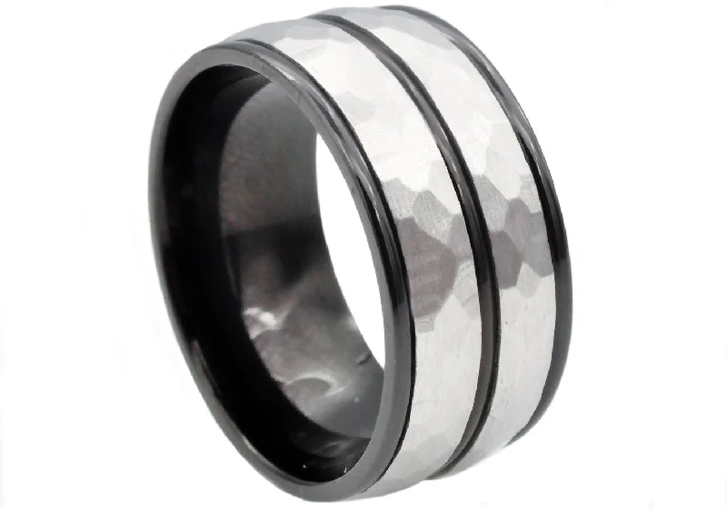 Classic Platinum Wedding Bands-Mens Black Stainless Steel Ring