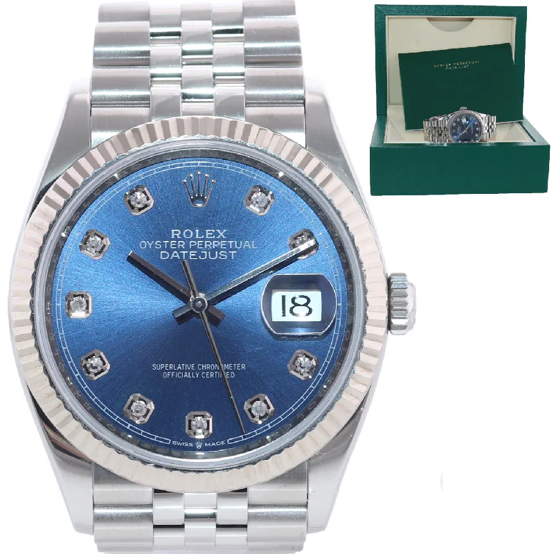 Women’s Watches with Crystal Dial-Rolex DateJust Blue Diamond 126234 Steel White Gold Jubilee Watch Box