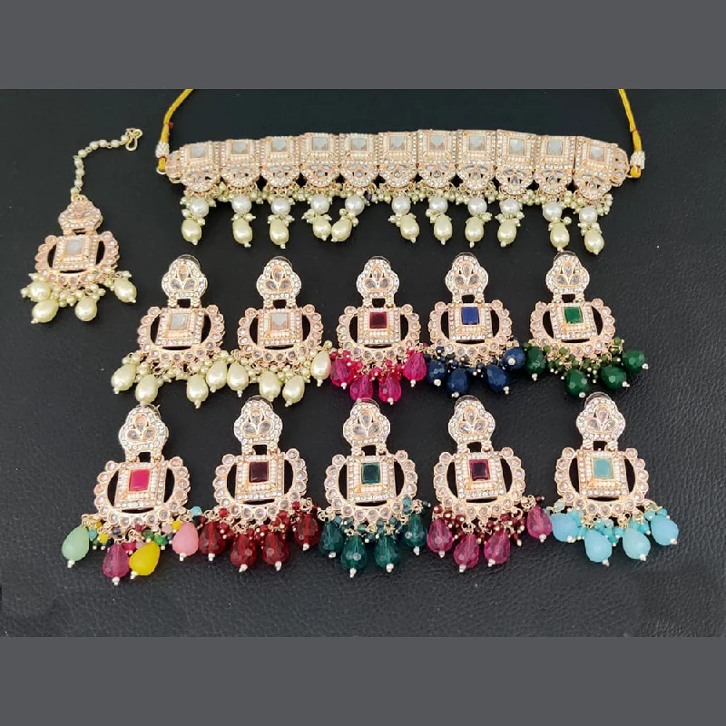 Classic Pearl Necklaces-Rani Sati Jewels Gold Plated Necklace Set