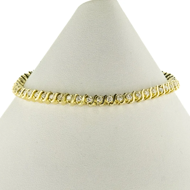 Simple Gemstone Bracelets-2.00ctw Diamond Accented S Link 7.25" Tennis Bracelet in 14K Yellow Gold