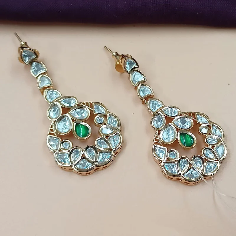 Lightweight Gold Earrings-NAFJ Gold Plated Polki Kundan Dangler Earrings