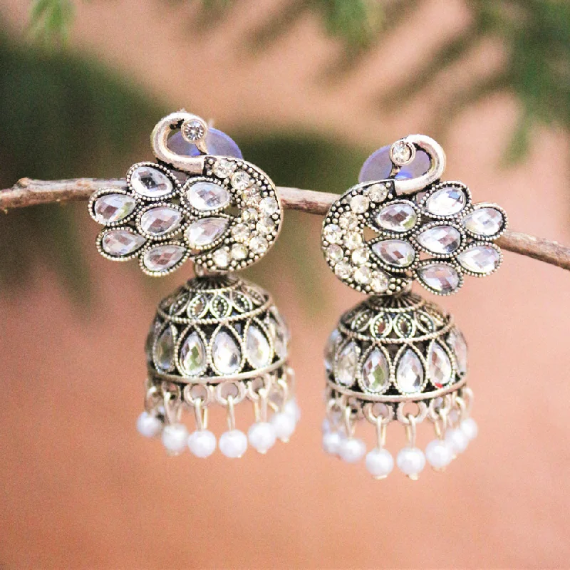 Gemstone Drop Earrings-H K Fashion Oxidised Plated Jhumki Earrings