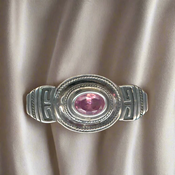 Designer Gemstone Brooch-Hellenistic Brooch in Sterling Silver with Amethyst Zircon (K-64)