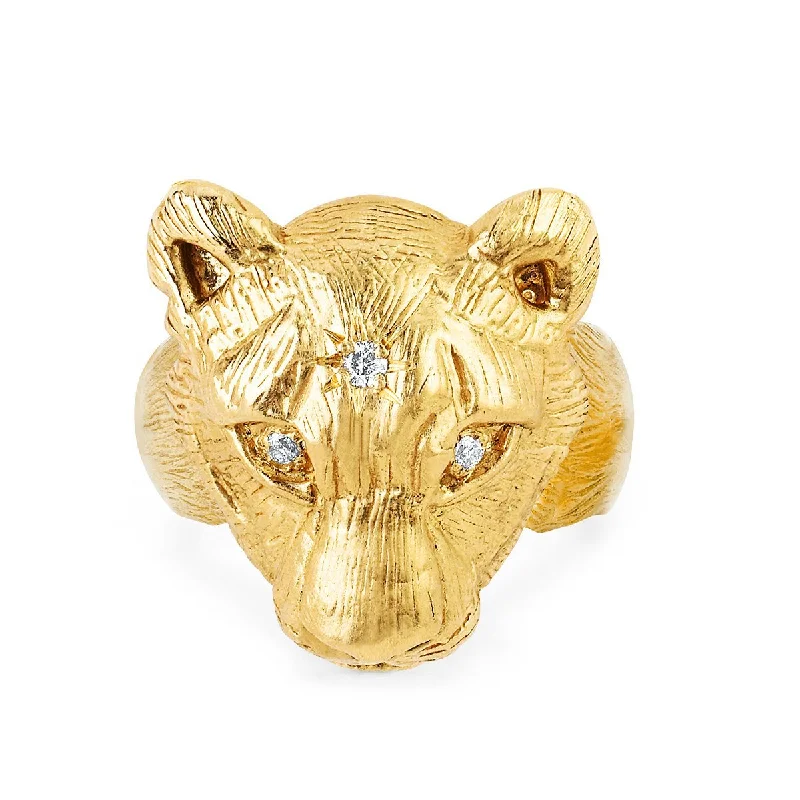 Simple Gold Rings for Men-18k Lady Lioness Ring