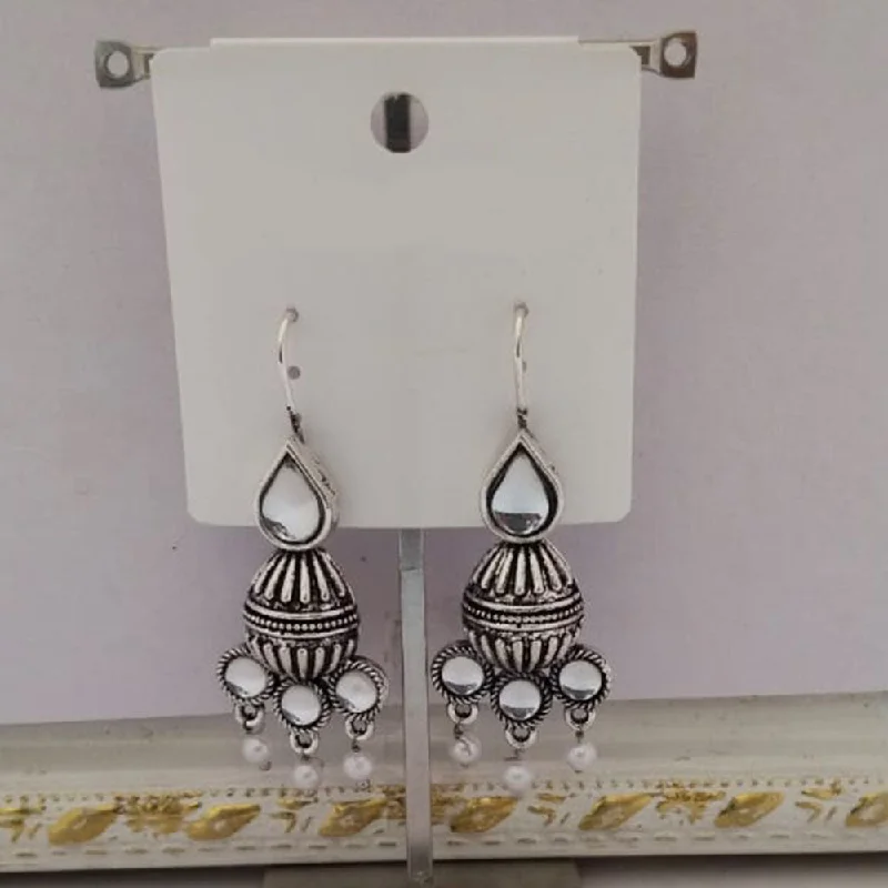 Abstract Earrings for Women-Tahura Oxidised Plated Kundan Stone And Pearls Dangler Earrings