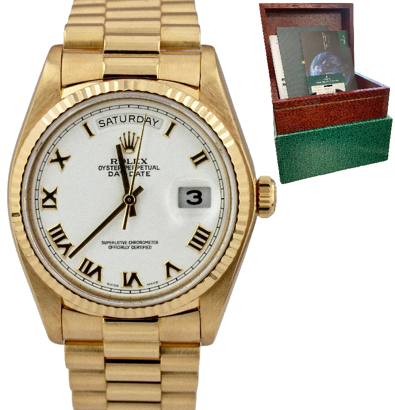 Stylish Stainless Steel Watches-2019 RSC Rolex Day-Date President White Roman 36mm 18K Yellow Gold 18038 Watch