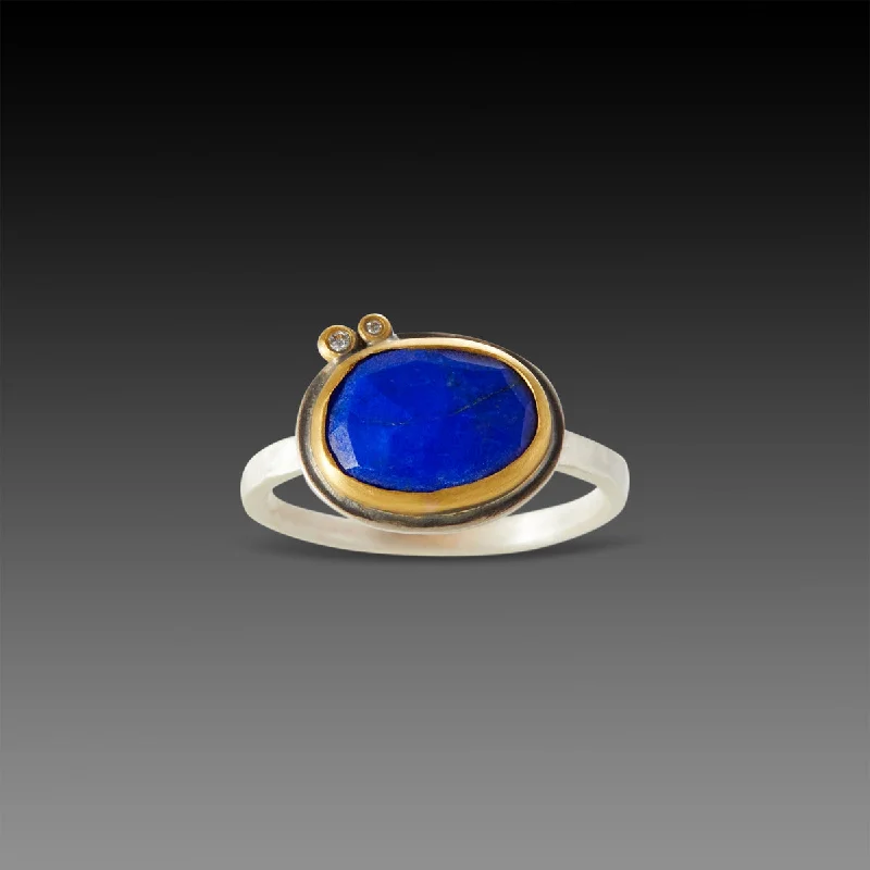 Statement Sapphire Rings-Lapis Ring with Diamond Dots