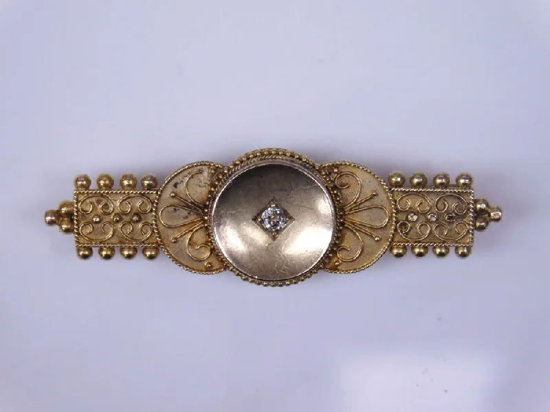 Vintage Brooch with Art Deco Accents-18K DIAMOND VICTORIAN BROOCH