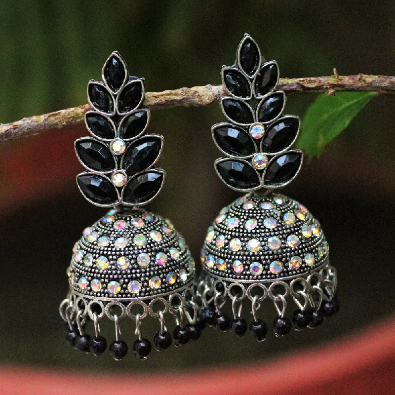 Simple Gemstone Earrings-H K Fashion Oxidised Plated Pota Stone And Austrian Stone Jhumki Earrings