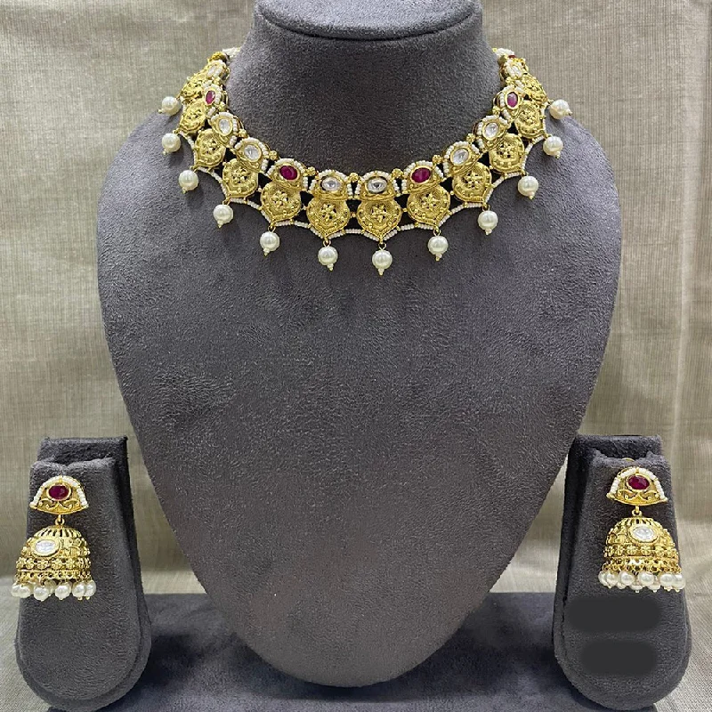 Elegant Blue Gemstone Necklaces-Jyoti Arts Gold Plated Pota Stone Necklace Set