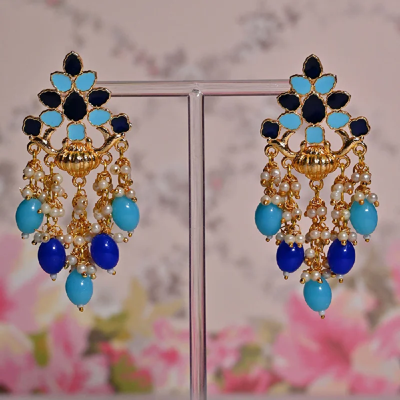 Antique Gold Earrings-Shagna Gold Plated Meenakari And Pearls Dangler Earrings