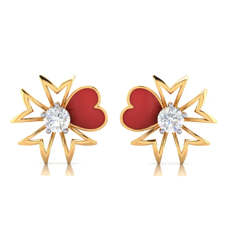 Personalized Earrings for Gifts-Heart Petal Shape 18k Gold And Diamond Earrings