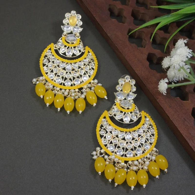 Elegant Diamond Drop Earrings-Etnico Gold Plated Traditional Meenakari Kundans & Pearls Chandbali Earrings For Women (E3027Y)