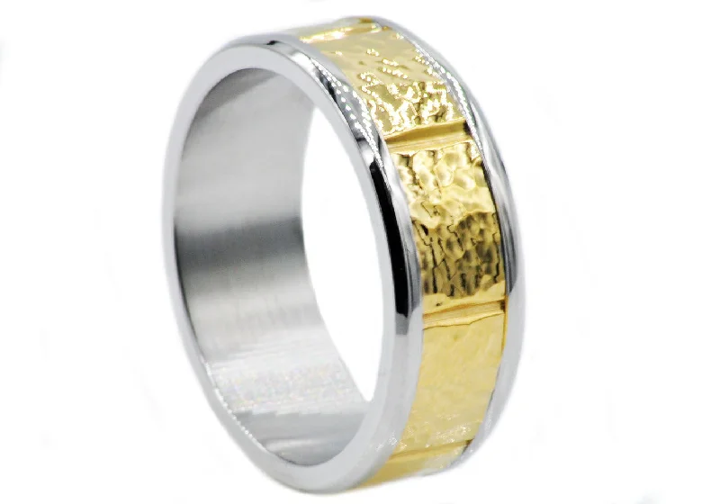 Classy Wedding Rings-Mens Gold Stainless Steel Band