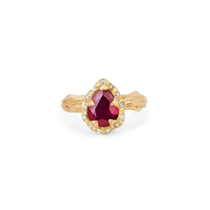 Trendy Stackable Rings-Micro Queen Water Drop Natural Ruby Rose Thorn Ring with Sprinkled Diamonds