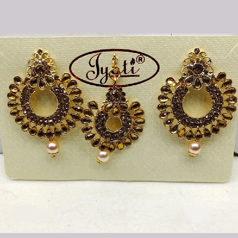 Vintage Beaded Earrings-Tip Top Jewellers Gold Plated Austrian Stone And Pearl Earrings With Mangtikka