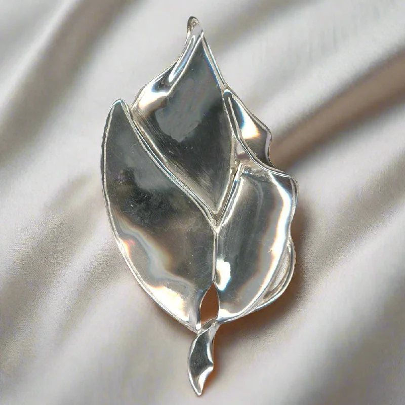 Luxury Brooch with Diamonds-Greek Traditional Leaf Brooch in Sterling silver (K-43)