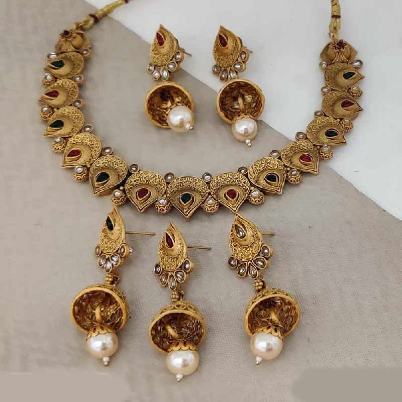 Minimalist Gold Necklaces-Rani Sati Jewels Gold Plated Pota Stone Necklace Set