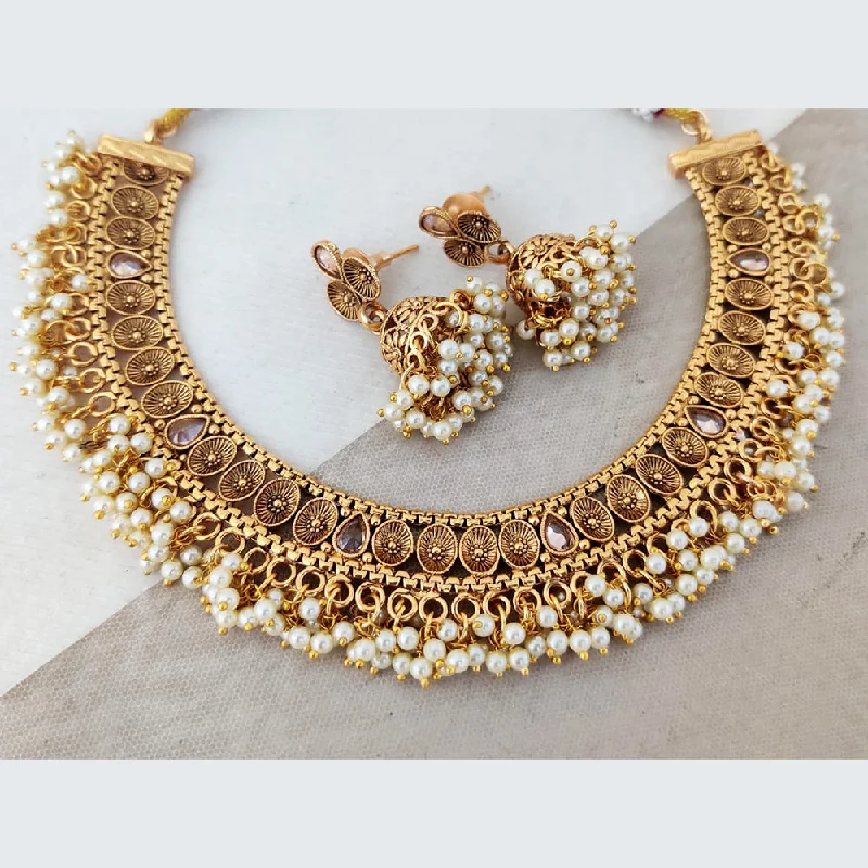 Personalized Birthstone Necklaces-Rani Sati Jewels Gold Plated Pearl Necklace Set