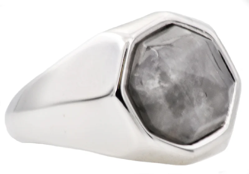 Birthstone Diamond Rings-Mens Genuine Moonstone Stainless Steel Ring