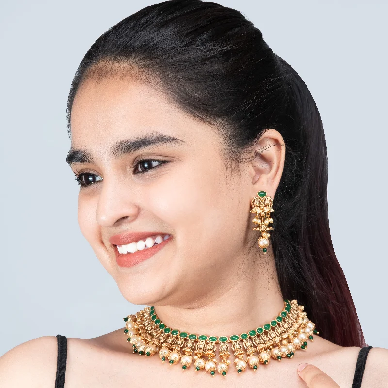 Bold Statement Necklaces-Nipura Jade Green Yashmita Necklace-set