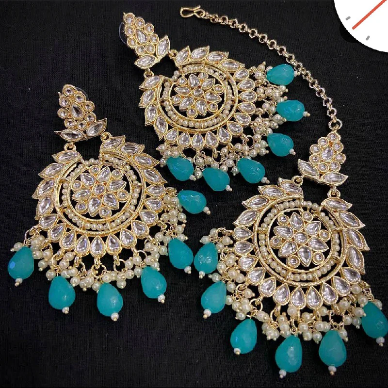 Fashionable Drop Earrings-Manisha Jewellery Gold Plated Kundan & Beads Earrings With Maangtikka