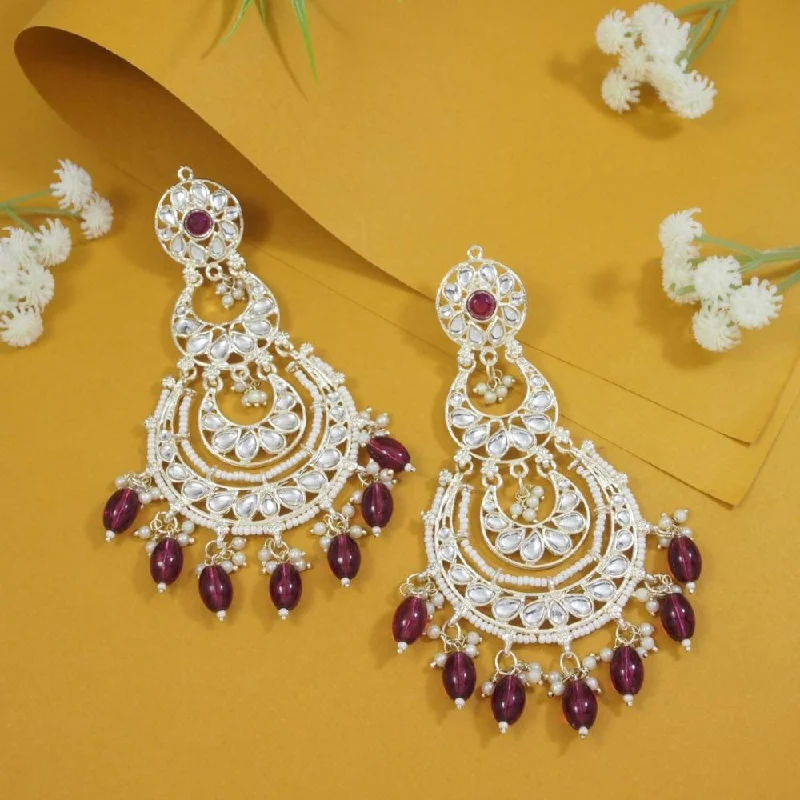 Large Statement Earrings-Etnico Gold Plated Traditional Kundan & Pearl Chandbali Earrings For Women (E3093Wi)