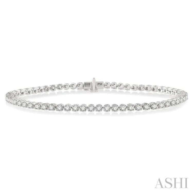 Simple Charm Cuff Bracelets-3 Ctw Round Cut Diamond Tennis Bracelet in 14K White Gold