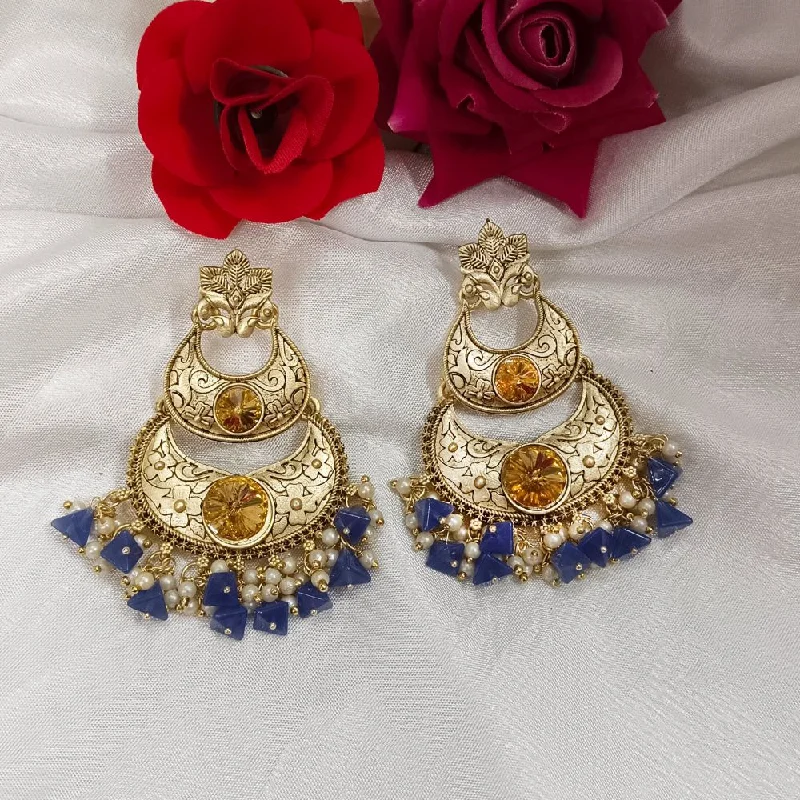 Gold-Plated Earrings for Women-Darshana Jewels Crystal Stone Gold Plated Dangler Earrings