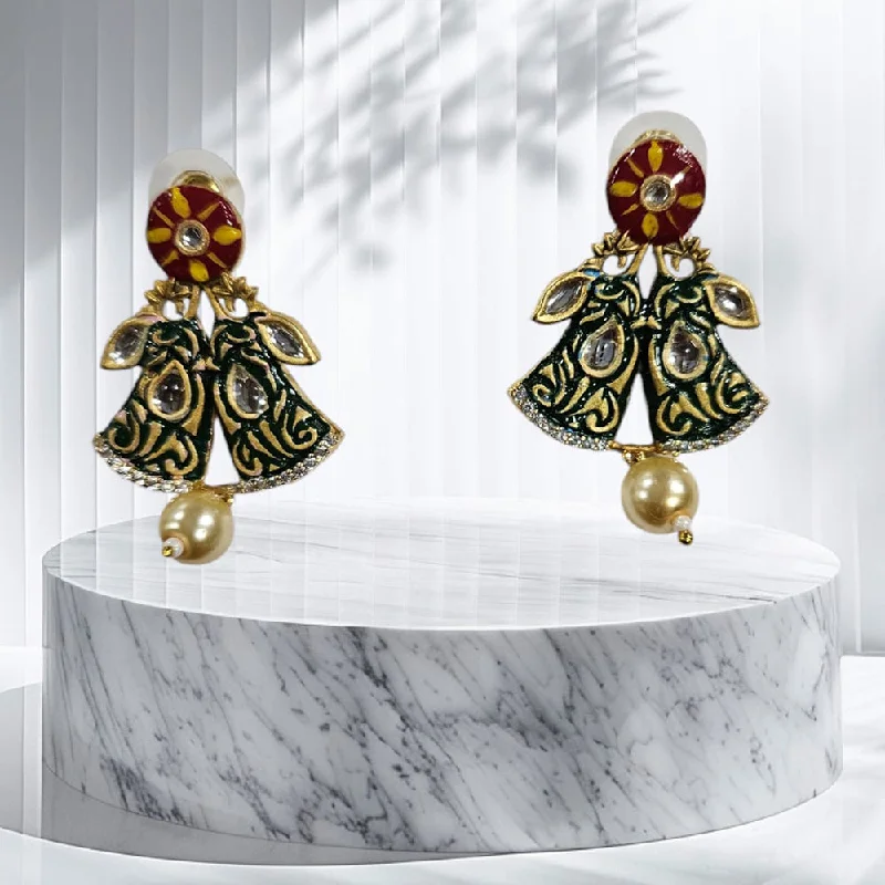 Layered Gold Earrings-Nakoda Jewels Brass Gold Plated Meenakari Dangler Earrings