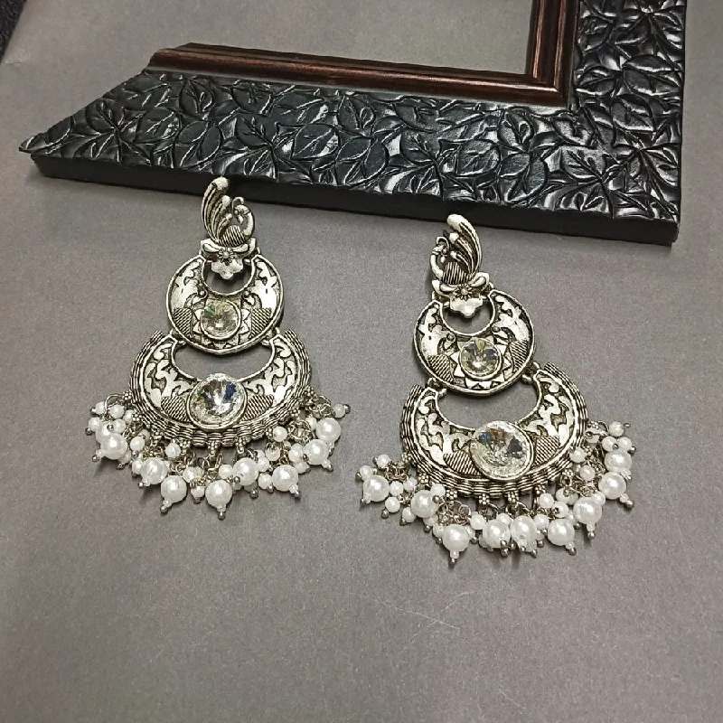 Elegant Round Earrings-Darshana Jewels Crystal Stone Silver Plated Dangler Earrings