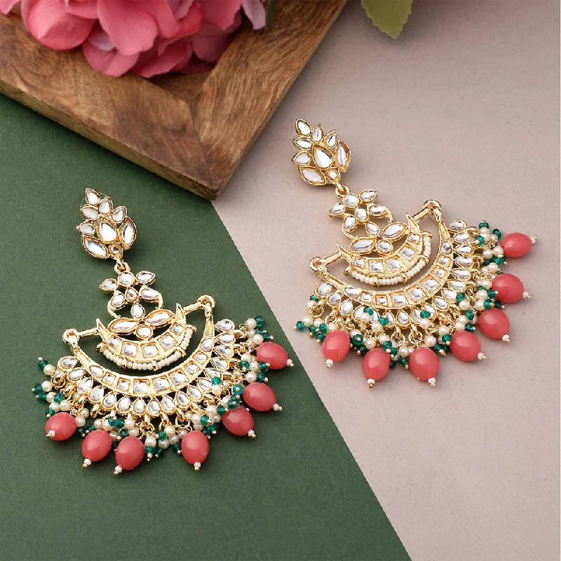 Chunky Gold Earrings-Mahi Floral Chandbali Traditional Dangler Earrings with Crystals and Multicolor Beads for Women (ER11098137GPin)