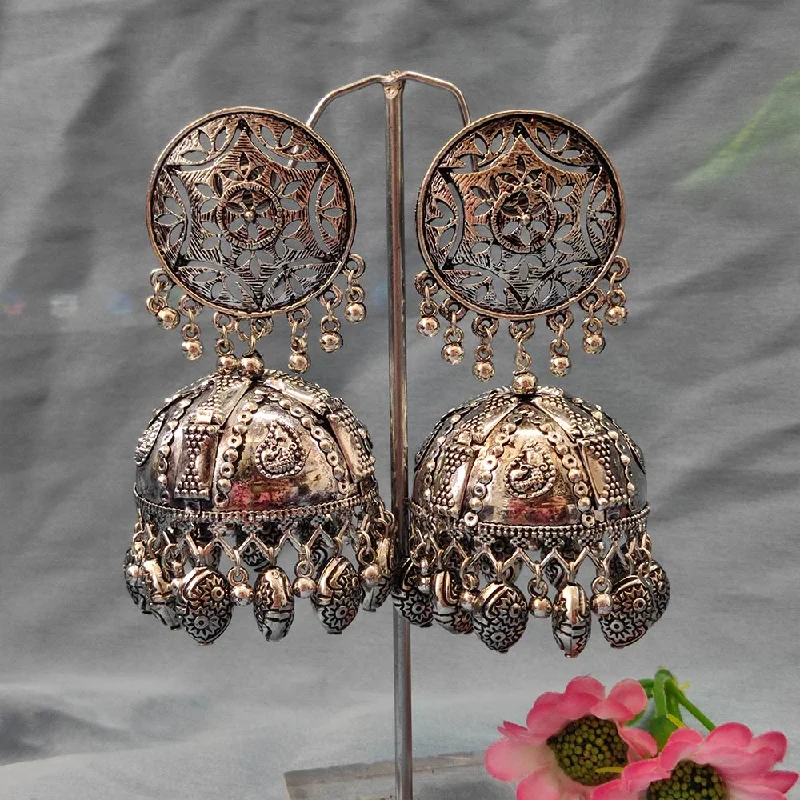 Round Earrings for Women-Darshana Jewels Oxidised  Plated Jhumki Earrings