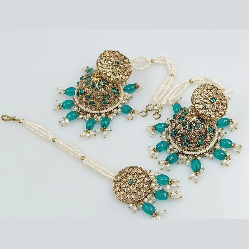 Chic Dangle Earrings-Rani Sati Jewels Gold Plated Crystal Stone Kanchain Jhumki Earrings With Mangtikka