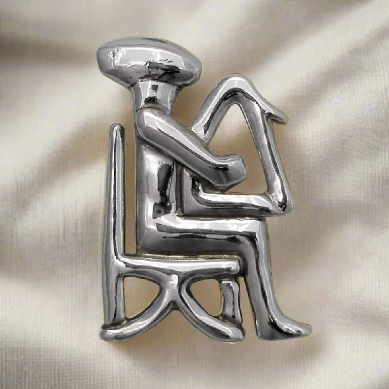 Creative Brooch with Abstract Design-The Harp player from Keros brooch in sterling Silver, Cycladic brooch (K-51)