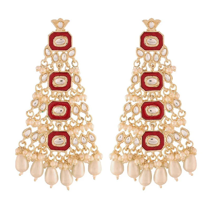 Simple Stud Earrings for Daily Wear-Etnico18k Gold Plated Red Meenakari Kundan Pearl Chandbali Dangle Earrings for Women (E2938R)