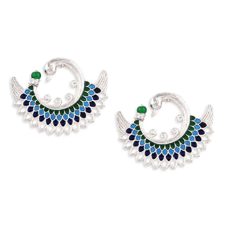 Gold Hoop Earrings for Brides-Midas Touch Silver Plated Meenakari Studs Earrings