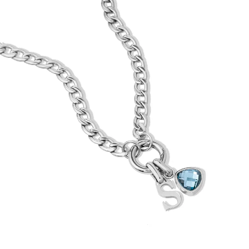 Sparkling Crystal Necklaces-Letter & birthstone necklace silver