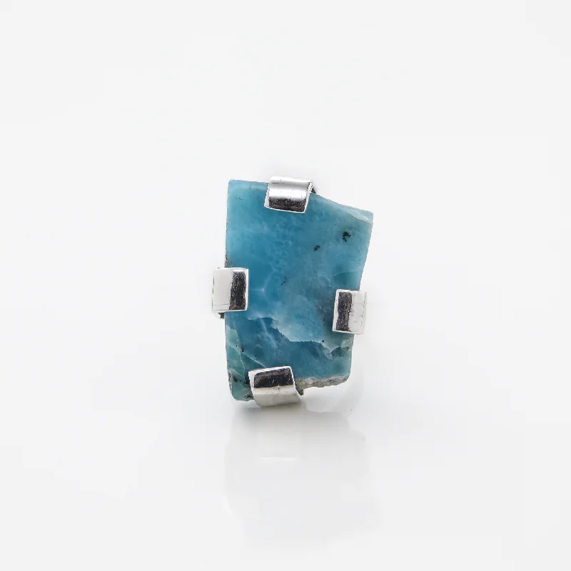 Black Diamond Rings-Raw Larimar Ring Charlotte