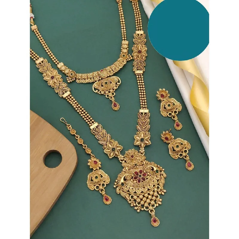 Gemstone Necklaces for Brides-Akruti Collection Gold Plated Pota Stone Combo Necklace Set