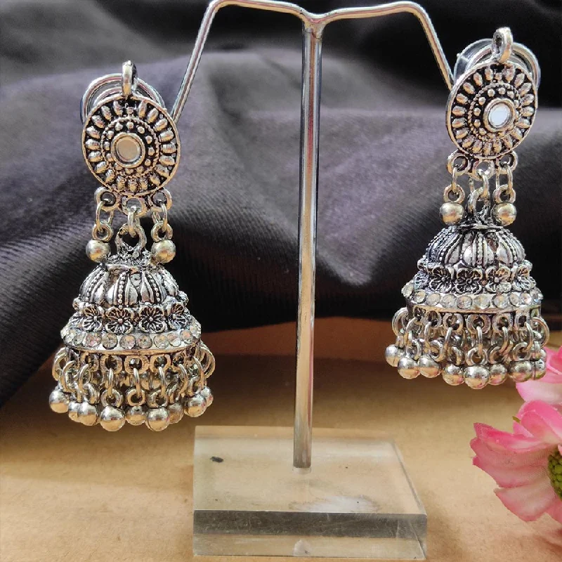 Silver Tassel Earrings-Darshana Jewels Oxidised  Plated Jhumki Earrings