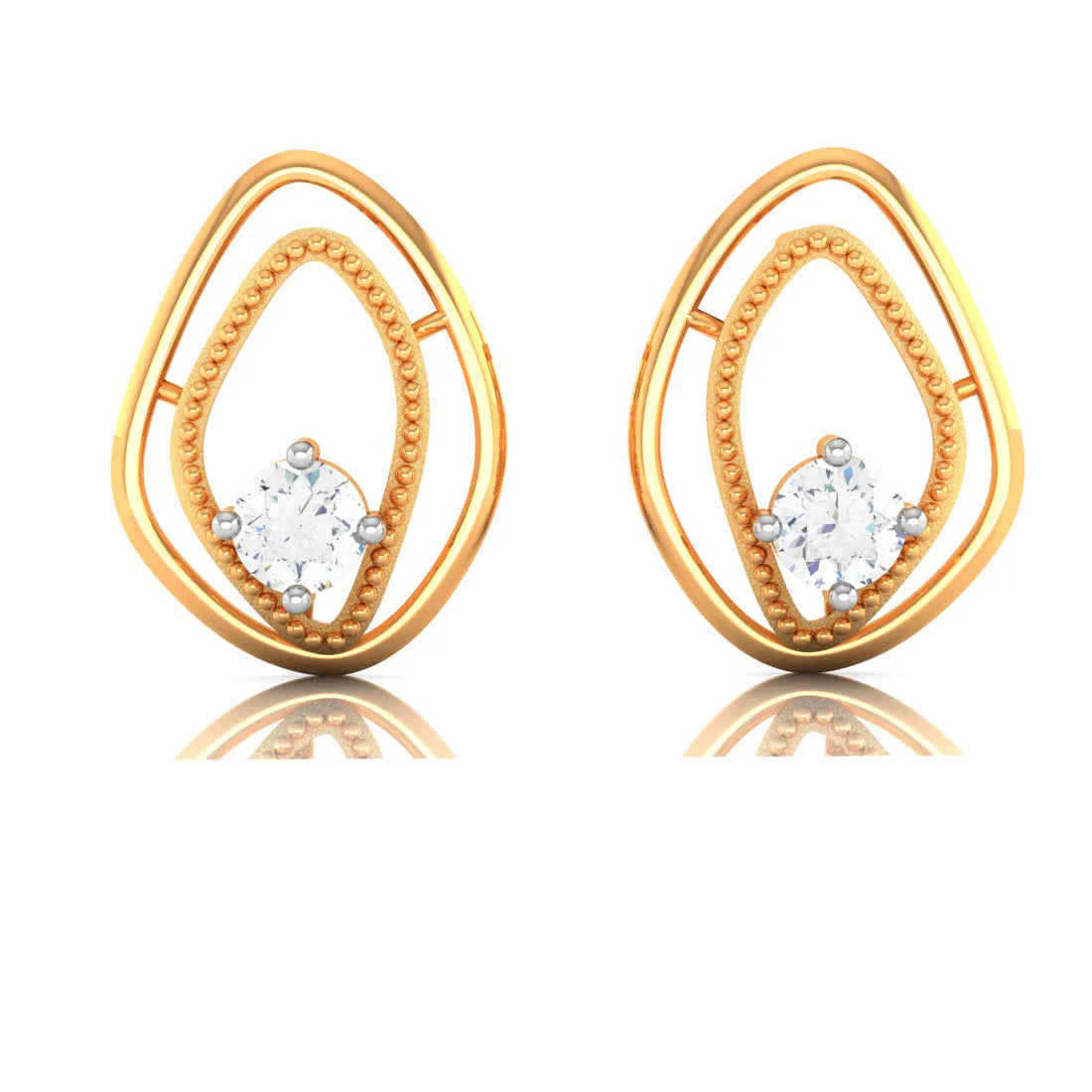 Chic Silver Hoops-Oval Shape 18k Gold And Diamond Mini Earrings