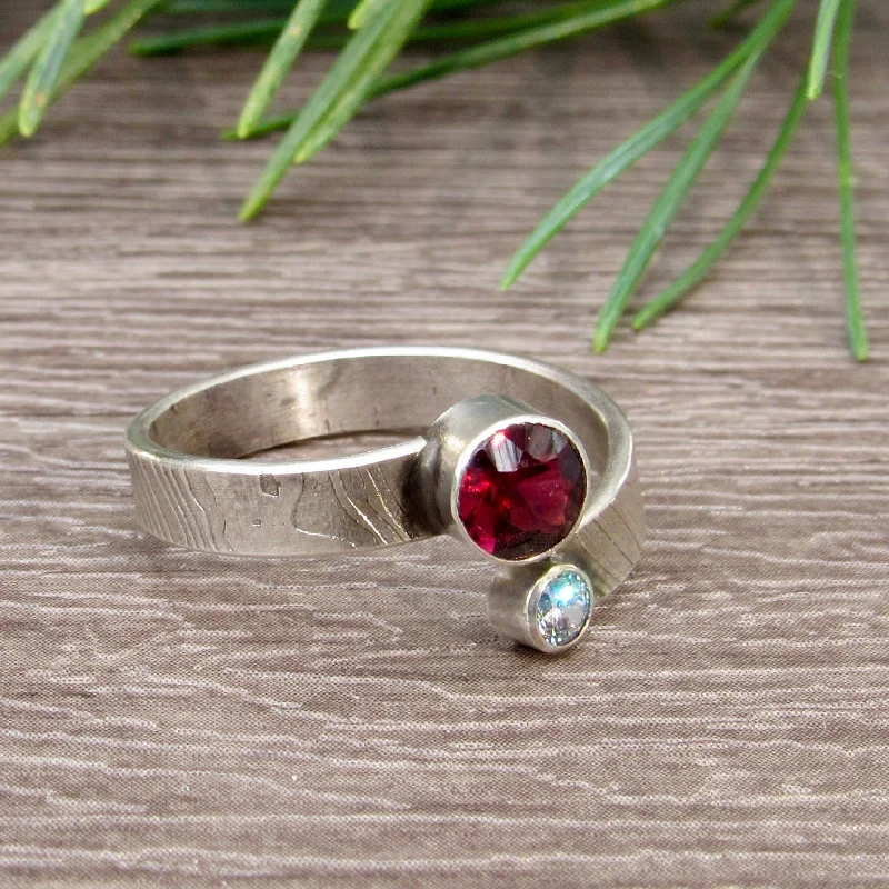 Designer Gold Rings-Garnet and Zirconia Wrap Ring