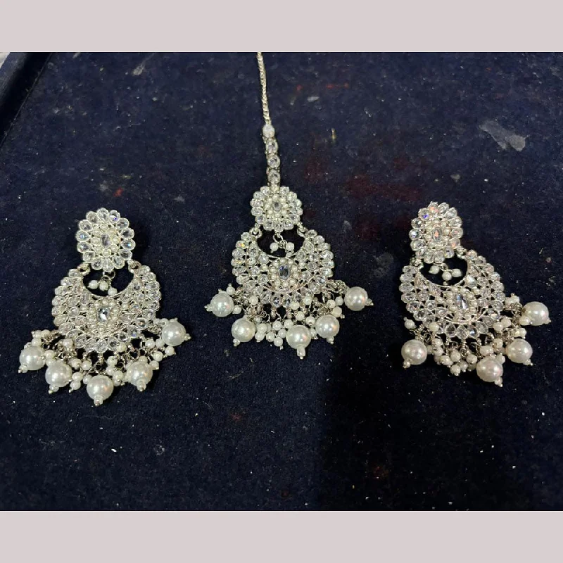 Silver Tassel Earrings-JCM Jewellery Silver Plated Kundan Stone And Pearls Dangler With Maangtikka